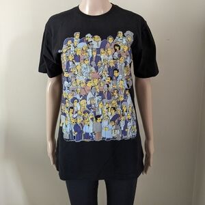 Simpsons full characters college with Glow in the Dark Homer tshirt, men's small